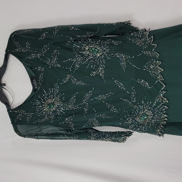 𝅺JKARA Hunter Asimetrical Green Chiffon Beaded  Embellished Gown - Picture 16 of 17